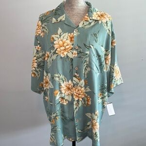 Tommy Bahama 100% SILK
Hawaiian Shirt Men's MEDIUM
Light green w/ Beige Flowers